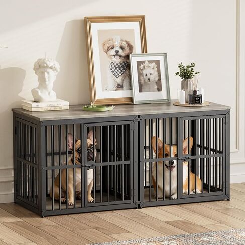 Lyromix 86.62'' Dog Crate Furniture Large Breed TV Stand, Rustic Brown in Saudi Arabia