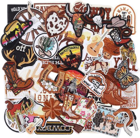 Meneng Western Iron On Patches for Hats: 45Pcs Cowboy Embroidered Patch in Saudi Arabia
