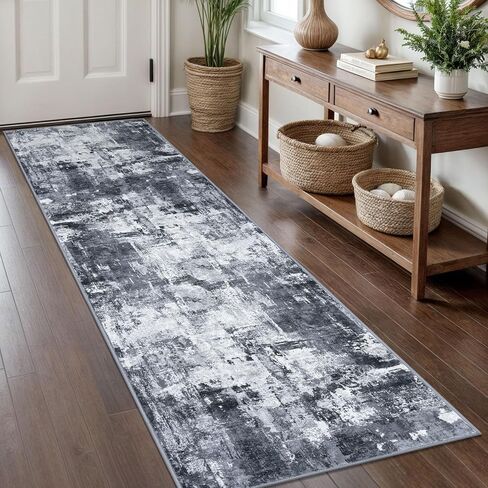 KOZYFLY Modern Abstract Kitchen Runner Rug, 2.6x10 Washable Rug Runner Non-Slip Soft Striped Hallway Runner Rugs, Beige Print Distressed Carpet Runner for Entryway Bathroom Laundry Room Foyer in Kuwait