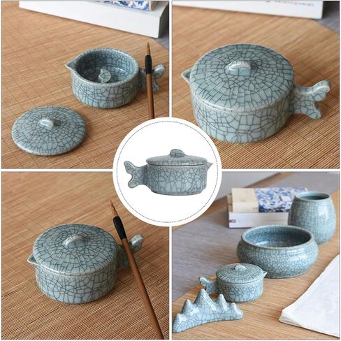 Mini Porcelain Inkstone Plate with Lid for Chinese Calligraphy Painting in Saudi Arabia