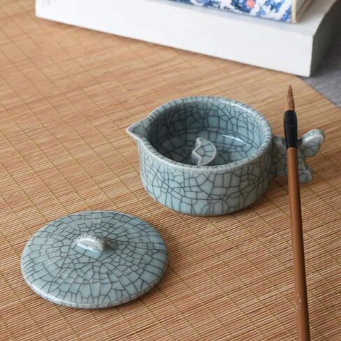 Mini Porcelain Inkstone Plate with Lid for Chinese Calligraphy Painting in Saudi Arabia