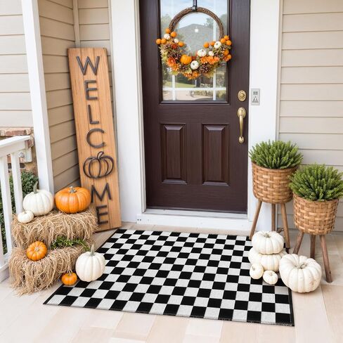 Seavish Black and White Striped Rug, 23.6" x 35.4" Christmas Welcome Mats for Front Door Porch Layered Door Mats Handmade Woven Small Farmhouse Machine Washable Rug Indoor Outdoor Doormats in Kuwait