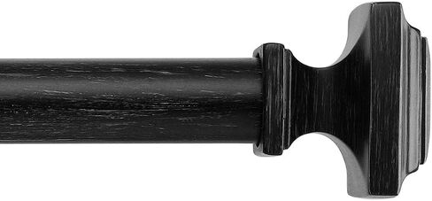 MODE Farmhouse Collection 1 1/8" Diameter Curtain Rod Set with Cottage Square Curtain Rod Finials and Steel Wall Mounted Adjustable Curtain Rod, Fits 144" to 240" Windows, Weathered White in Kuwait