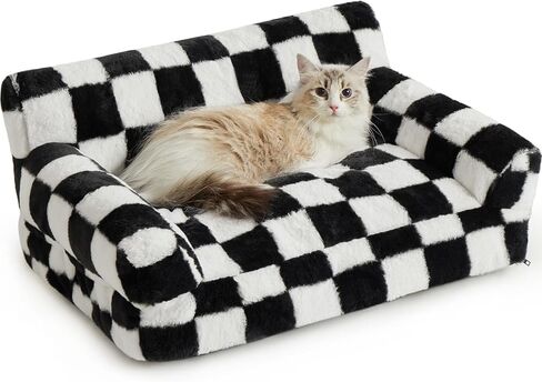 BFPETHOME Cat Couch & Dog Couch Bed, Pet Sofa for Small Pet, Cute Cat Sofa, Checkered Dog Bed with Washable Cover (Black&White) in Kuwait