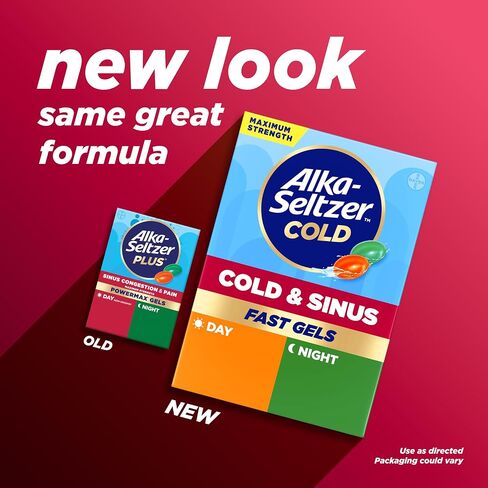 Alka-Seltzer Plus Maximum Strength PowerMax Sinus Congestion & Pain Medicine, Day + Night Liquid Gels - Powerful Relief for Cold and Flu, Sinus Congestion for Adults and Children 12+ Years, 24 Count in Saudi Arabia