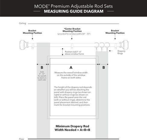 MODE Premium Collection 1 1/8" Diameter Curtain Rod Set with Clear Square Curtain Rod Finials and Steel Wall Mounted Adjustable Curtain Rod, Fits 36" to 72" Windows, Brushed Nickel in Kuwait