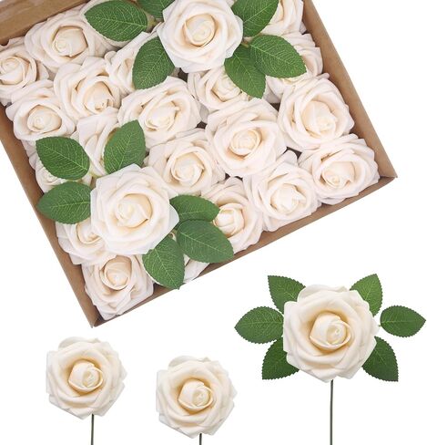 JOYLEX Artificial Flowers Realistic Roses, 25pcs Real Looking Fake Roses with Stem for DIY Wedding Bouquets Centerpieces Bridal Shower Party Home Romantic Decorations (Regular 3" - 25pcs, Green) in Kuwait