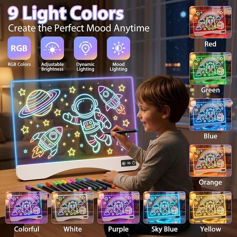 16" Rechargeable LED Drawing Board for Kids, 15 Light Effect Drawing Tablet in Kuwait