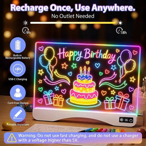 16" Rechargeable LED Drawing Board for Kids, 15 Light Effect Drawing Tablet in Kuwait