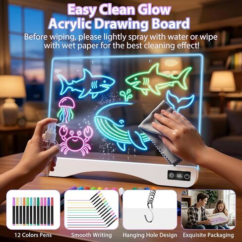 16" Rechargeable LED Drawing Board for Kids, 15 Light Effect Drawing Tablet in Kuwait