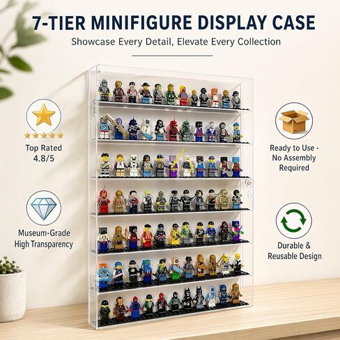 Minifigure Display Case for Lego - Acrylic Wall Cabinet, Dust-Proof Building Block Figure Display Box for Collectibles (1, Large) in Kuwait