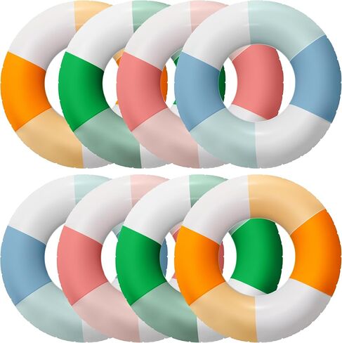 8 Pack Classic Striped Inflatable Pool Floats Inflatable Swimming Pool Ring Round Colorful Small Blow up Pool Float Tubes Beach Swimming for Adult Teen, 4 Colors in Kuwait