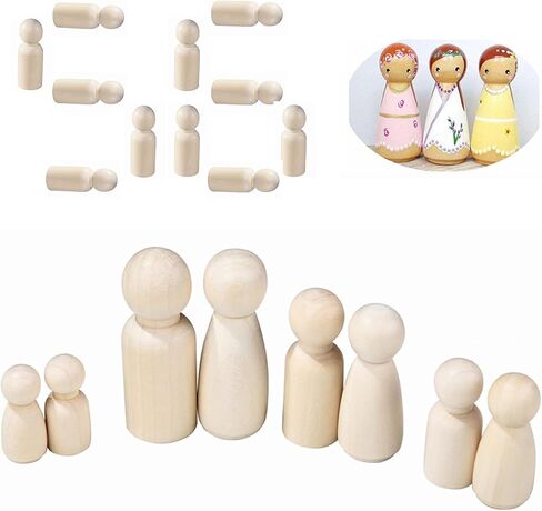 56 PCS Unfinished Natural Wooden Peg Dolls in Kuwait