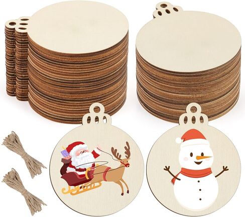 50 PCS Wooden Christmas Ornaments, 3 in Unfinished Wood Slice for Craft DIY in Saudi Arabia