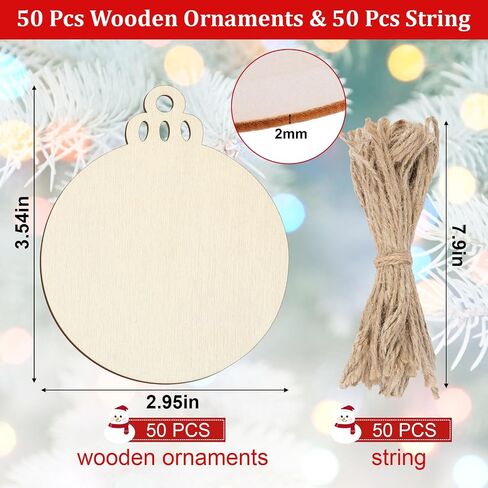 50 PCS Wooden Christmas Ornaments, 3 in Unfinished Wood Slice for Craft DIY in Saudi Arabia