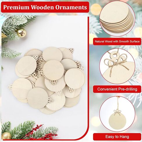 50 PCS Wooden Christmas Ornaments, 3 in Unfinished Wood Slice for Craft DIY in Saudi Arabia