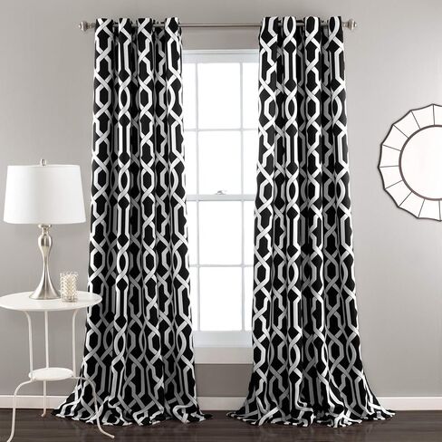 Lush Decor Edward Trellis Curtains Light Filtering Window Panel Set for Living, Dining, Bedroom (Pair), Navy, 52"W x 84"L in Kuwait