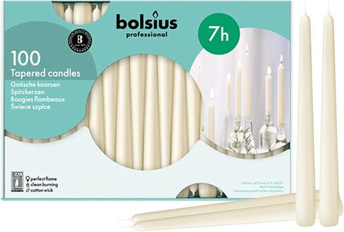BOLSIUS Ivory Taper Candles 100 Count Bulk Pack - 10 Inch Dinner Candle Set - 7+ Burn Hours - Premium European Quality - Smooth Flame - 100% Cotton Wick - Smokeless & Dripless Household Candlesticks in Saudi Arabia