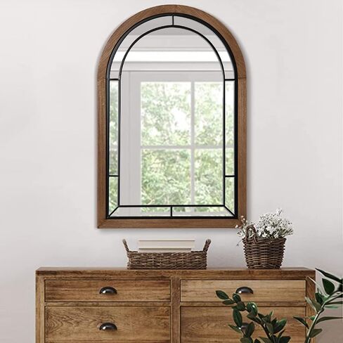 blue page Arched Mirror, Farmhouse Arch Mirror Wall Decor, Decorative Wall Mirror Like Window, Rustic Accent Mirror, Wood Framed Mirror for Bathroom Vanity, Bedroom, Entryway, Living Room in Kuwait