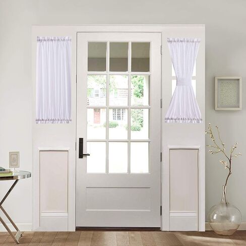 Home Brilliant Room Darkening French Door Panels Drapes Linen Textured Window Treatment for Front Door Set of 2, 30" x 40", White in Kuwait