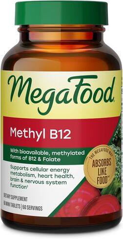 MegaFood Methyl B12 - with Methylated Vitamin B12, Vitamin B6 and Folate - Supports Heart Health - B12 Vitamins for Men and Women - Vegan -Non GMO - Made Without 9 Food Allergens - 90 Tabs in Saudi Arabia