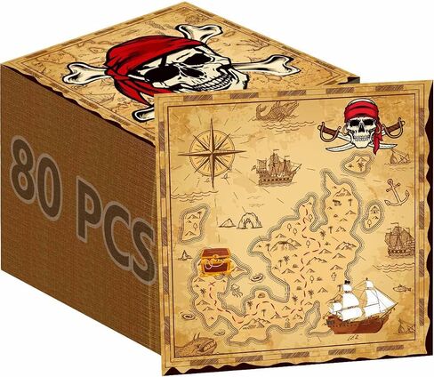 80 Pcs Pirate Napkins 13 x 13 inch Pirate Party Decorations Treasure Map Napkins for Kids Birthday Navigation Treasure Adventure Party Decor in Kuwait