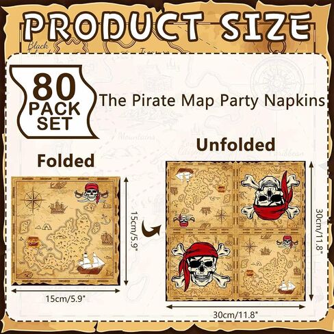 80 Pcs Pirate Napkins 13 x 13 inch Pirate Party Decorations Treasure Map Napkins for Kids Birthday Navigation Treasure Adventure Party Decor in Kuwait