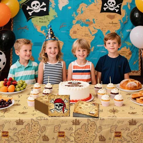 80 Pcs Pirate Napkins 13 x 13 inch Pirate Party Decorations Treasure Map Napkins for Kids Birthday Navigation Treasure Adventure Party Decor in Kuwait