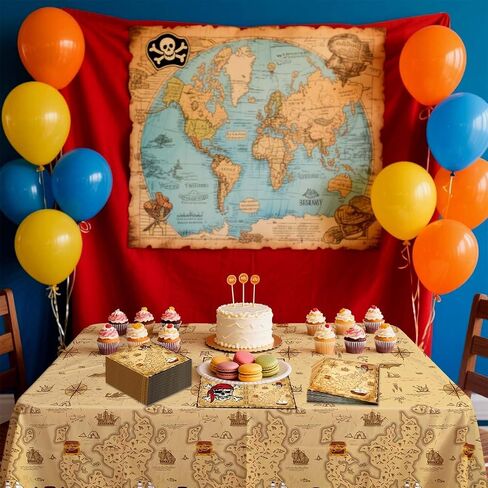 80 Pcs Pirate Napkins 13 x 13 inch Pirate Party Decorations Treasure Map Napkins for Kids Birthday Navigation Treasure Adventure Party Decor in Kuwait