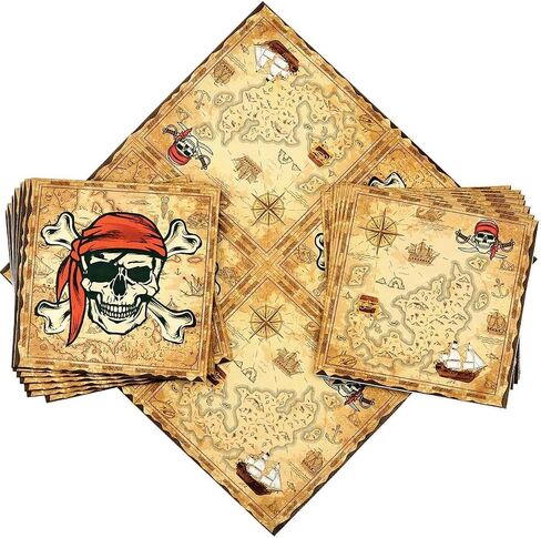 80 Pcs Pirate Napkins 13 x 13 inch Pirate Party Decorations Treasure Map Napkins for Kids Birthday Navigation Treasure Adventure Party Decor in Kuwait