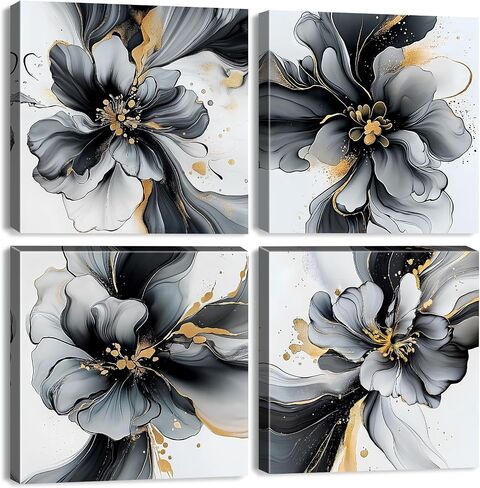 Colorful Wildflower Wall Art Watercolor Floral Pictures for Living Room Abstract Poppy Daisy Flower Canvas Oil Painting Prints Bathroom Decor Nature Botanical Posters Bedroom Home Decoration 12x12" 4P in Kuwait
