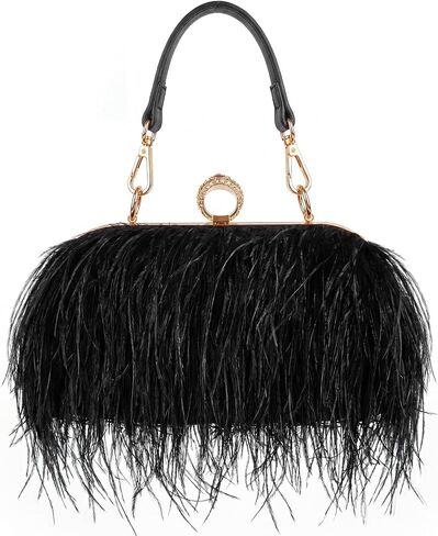 Women Ostrich Feather Tote Bag Fluffy Purse Clutch Feather Evening Handbag for Wedding Anniversary Party in Kuwait