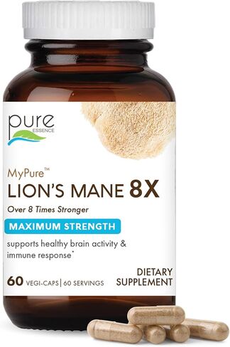 PURE ESSENCE LABS MyPure Lions Mane 4X Mushroom Supplement, 100% Real Mushroom Extract for Immune Support, Combat Stress and Build Energy, Immune Booster for Men and Women, 30 Capsules in Kuwait