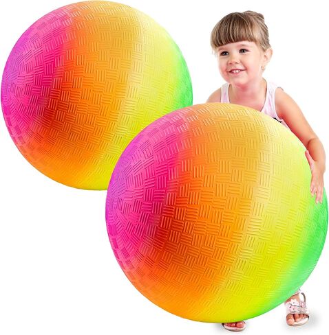Bedwina 18 Inch Rainbow Playground Ball for Kids (Pack of 1 or 2) Jumbo Size Rainbow Inflatable Big Bouncy Kickball for Park, Giant Balls for Indoor and Outdoor Games with Hand Pump in Kuwait