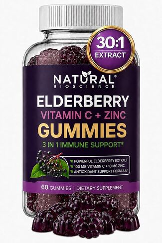 Sambucus Elderberry Gummies with Vitamin C and Zinc - Daily Immune Support Supplement for Adults & Kids - Black Elderberry Extract Chewable Elderberry Immunity Gummies - 180 Vegan Gluten-Free Gummies in Kuwait