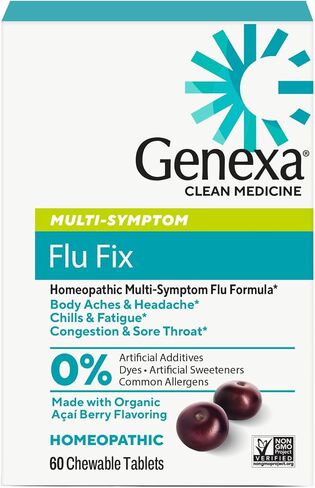 Genexa Flu Fix - 60 Tablets - Multi-Symptom Flu Remedy - Organic, Gluten Free & Non-GMO - Homeopathic Remedies in Kuwait