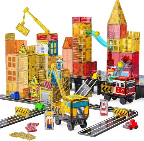 Magnetic Tiles for Kids Ages 4-8 Construction Toys with Crane Marble Run in Saudi Arabia