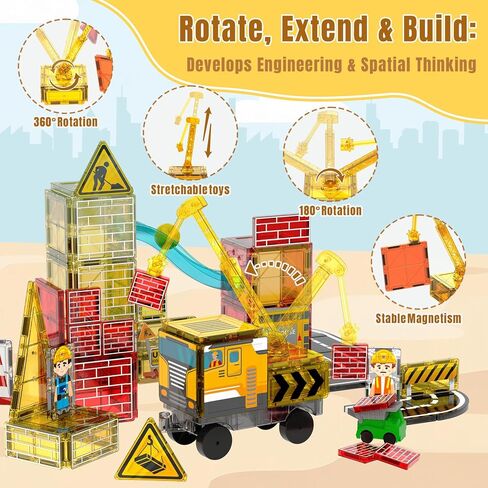 Magnetic Tiles for Kids Ages 4-8 Construction Toys with Crane Marble Run in Saudi Arabia