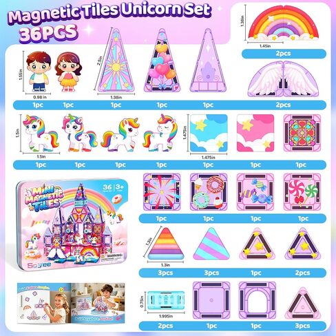 Mini Magnetic Tiles Building Blocks with 4 Unicorn Toys Girls Toys Gifts in Kuwait