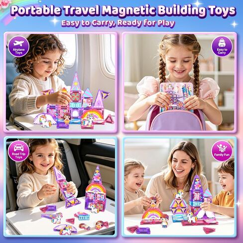 Mini Magnetic Tiles Building Blocks with 4 Unicorn Toys Girls Toys Gifts in Kuwait