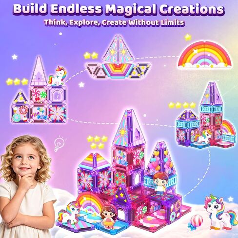 Mini Magnetic Tiles Building Blocks with 4 Unicorn Toys Girls Toys Gifts in Kuwait