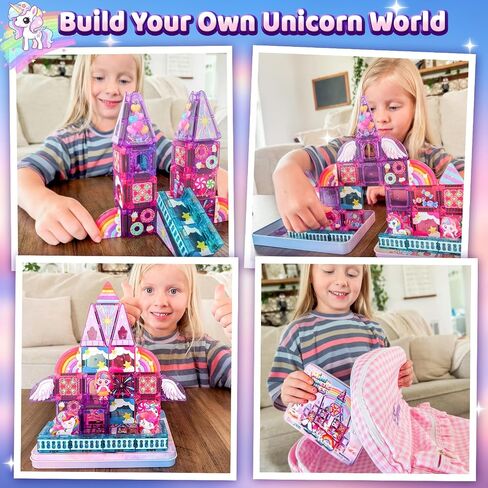 Mini Magnetic Tiles Building Blocks with 4 Unicorn Toys Girls Toys Gifts in Kuwait