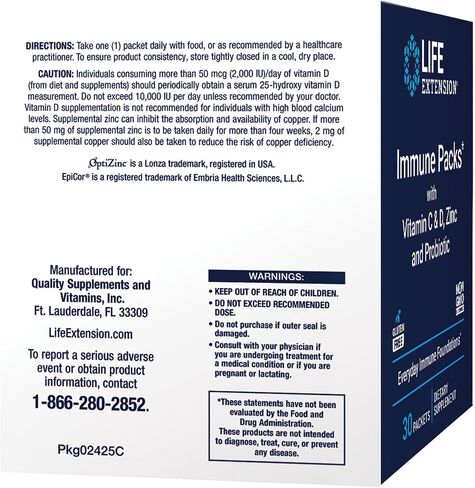 Life Extension - Immune Packs with Vitamin C & D, Zinc and Probiotic (30 Packs) in Kuwait