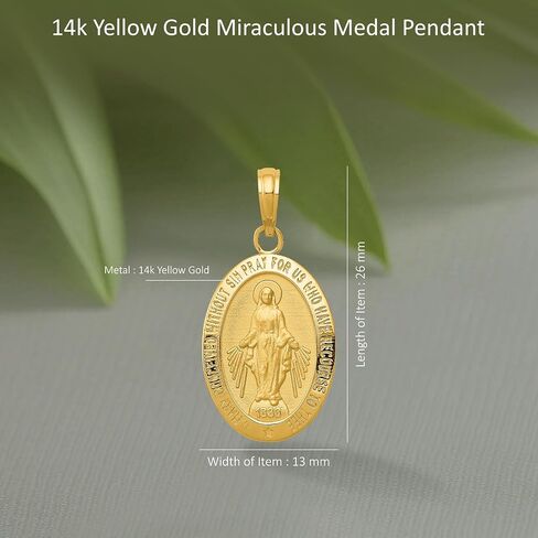 14k Gold Miraculous Medal Pendant Fine Jewelry for Women in Kuwait