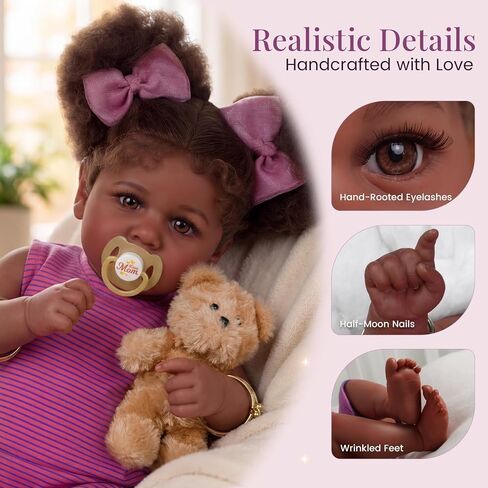 JIZHI 22 Inch Black Reborn Baby Dolls, Realistic Baby Doll with Accessories in Kuwait