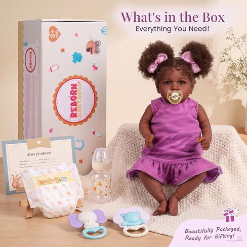 JIZHI 22 Inch Black Reborn Baby Dolls, Realistic Baby Doll with Accessories in Kuwait