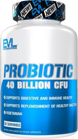 Evlution Nutrition Probiotic - 60 كبسولة نباتية بروبيوتيك - 40 مليار وحدة تشكيل مستعمرات لكل وجبة - مكمل بروبيوتيك سهل البلع in Kuwait