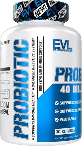 Evlution Nutrition Probiotic - 60 كبسولة نباتية بروبيوتيك - 40 مليار وحدة تشكيل مستعمرات لكل وجبة - مكمل بروبيوتيك سهل البلع in Kuwait