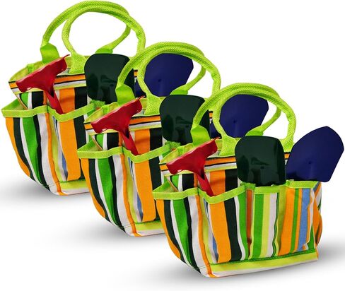 G & F Products JustForKids Garden Tool Set - Green Metal Pail with Real Mini Shovel, Rake & Cultivator, Wooden Handles, Perfect for Outdoor Play, Gardening Fun, and Educational Activities for Kids in Kuwait