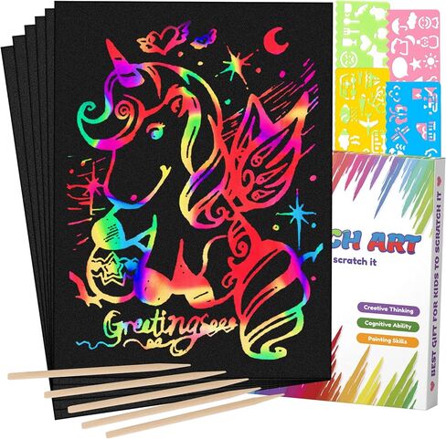 Mocoosy 60 PCS Rainbow Scratch Art Paper for Kids, Magic Scratch Paper Off Set Art and Craft Supplies, Black Scratch Pads Party Game Activities Birthday Gifts for Girls Boys 3 4 5 6 7 8 9 Years Old in Kuwait